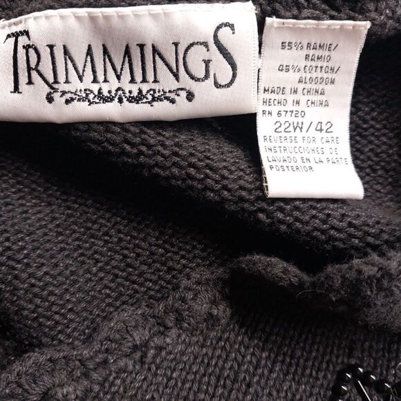 Vintage Trimmings Sweater Sz 22W/42 Black Beaded Floral Crochet Trim Grandmacore - Picture 7 of 8